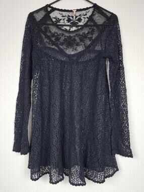 Free People Whimsigoth Sheer Black Lace Long Sleeve XS Dress